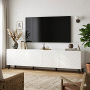 TV-Unterschrank Zolvane 2.0 | Weiße Hochglänzend | 200 x 42 x 53,5 cm| 8 Fächern | 4 Türen | Griffloses Design | dekorative geometrische Front