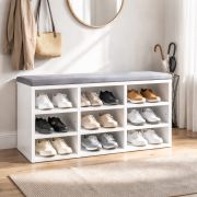 Sitzbank mit Stauraum / Schuhschrank 80 | Farbe: Nimfea alba | 9 Fächer | weicher grauer Stoffbezug | 80 x 30 x 50 cm | robuste Konstruktion