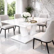 Esstisch Monzelo | Farbe: Weiß Hochglanz | 32 mm starke Tischplatte | für 6 Personen | 160 x 90 x 75 cm |Mittelfuß V-Form | maximale Beinfreiheit