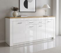 Kommode / Sideboard Tridano | Farbe: Eiche Artisan / Weiß Hochglanz | 1 große Schublade | 5 Fächer | 190,4 x 35 x 84,5 cm