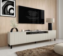 TV-Unterschrank | Kaschmir | Push-to-open Funktion | 2 Drehtüren | 1 Kipptür | Maße: 200 x 40 x 54 cm | Beine: Schwarz | 4 Fächer | TV-Möbel