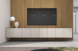 TV-Board | Kaschmir | Push-to-open Funktion | 8 Türen | 16 Fächer | 280 x 40 x 40 cm | kann hängend oder stehend aufgebaut werden | TV-Möbel