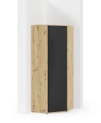 Eckkleiderschrank mit Push-to-open Funktion Zapopan 53, Farbe: Eiche Artisan / Schwarz, fünf Fächer, Maße: 185 x 70 x 70 cm, zwei Kleiderstangen
