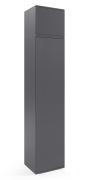 Schmale Drehtürenschrank mit Schrankaufsatz Zapopan 47, mit Push-to-open Funktion, Farbe: Grafit, Maße: 225 x 45 x 40 cm, zwei Fächer, eine ausziehbare Kleiderstange