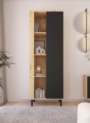 Bücherregal | Farbe: Eiche Artisan / Schwarz | Beine: Metall | 1 Tür | Maße: 60 x 40 x 172 cm | 8 Fächer | Push-to-open Funktion | Türanschlag wechselbar