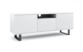 Eleganter TV-Schrank Zapopan 106, Farbe: Weiß, vier Fächer, Maße: 56 x 150 x 40 cm, hängend montierbar, Push-to-open Funktion, 1 Kabelloch