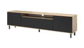 Hängendes TV-Board / TV-Möbel Zapopan 126, Farbe: Eiche Artisan / Schwarz, eine Kipptür, ein Kabelloch, Maße: 42 x 200 x 40 cm, Push-to-open Funktion