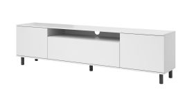 Hängender TV-Unterschrank / TV-Möbel Zapopan 132, Farbe: Weiß, Push-to-open Funktion, ein Kabelloch, Maße: 42 x 200 x 40 cm, genügend Stauraum