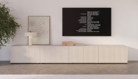 TV-Unterschrank | Kaschmir | 8 Drehtüren | 8 Fächer | 280 x 40 x 42 cm | Push-to-open Funktion | Lamellen Design | für Wohnzimmer | TV-Möbel