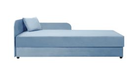 Neutrales Tagesbett / Gästebett Lobatos 77, Farbe: Blau, inkl. Kissen, Kopfteil links, Stauraum, Sofa-Bett, Liegefläche: 80 x 195 cm, bequeme Polsterung