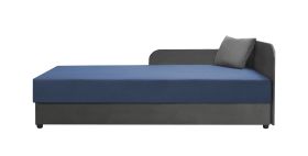 Einzelbett / Gästebett Lobatos 80, Farbe: Grau / Blau, Kopfteil rechts, inkl. Kissen, Bonellfederkernung, aufklappbarer Stauraum, Liegefläche: 80 x 195 cm