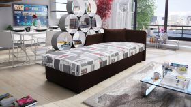 Tagesbett / Einzelbett inkl. Kissen Lobatos 58, Farbe: Braun, Liegefläche: 80 x 195 cm, genügend Stauraum, Bonellfederkernung, Kopfteil rechts