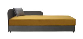 Tagesbett / Einzelbett mit genügend Stauraum Lobatos 05, Farbe: Grau / Gelb, Gästebett, Sofa-Bett, Liegefläche: 90 x 195 cm, Kopfteil links, bequeme Polsterung