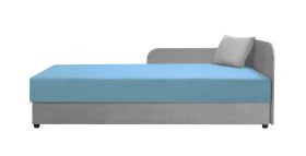 Gästebett / Tagesbett Lobatos 42, inkl. Kissen, Farbe: Grau / Blau, Bonellfederkernung, Liegefläche: 90 x 195 cm, aufklappbarer Stauraum, für Gästezimmer