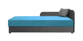Modernes Tagesbett / Gästebett inkl. Kissen Lobatos 44, Farbe: Grau / Blau, Kopfteil rechts, Sofa-Bett, Liegefläche: 90 x 195 cm, Bonellfederkernung