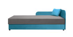 Blaues Gästebett / Tagesbett mit aufklappbaren Stauraum Lobatos 46, Kopfteil rechts, Liegefläche: 90 x 195 cm, bequeme Polsterung, Sofa-Bett