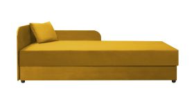 Gelbes Gästebett / Tagesbett mit ausklappbaren Stauraum Lobatos 25, Kopfteil links, Bonellfederkernung, Sofa-Bett, Liegefläche: 90 x 195 cm, für Gästezimmer