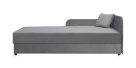 Gästebett / Tagesbett Lobatos 28, Farbe: Grau, Kopfteil rechts, aufklappbarer Stauraum, Sofa-Bett, Bonellfederkernung, Liegefläche: 90 x 195 cm, inkl. Kissen