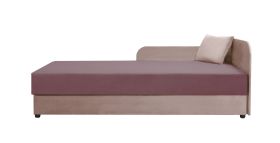 Rosa Gästebett / Tagesbett mit aufklappbaren Stauraum Lobatos 36, Kopfteil rechts, Liegefläche: 90 x 195 cm, bequeme Polsterung, Sofa-Bett