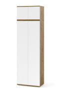 Garderobenschrank mit Schrankaufsatz | Farbe: Eiche Artisan / Weiß | 4 Türen | Push-to-open Funktion | 5 Fächer | 70 x 40 x 225 cm | eine ausziehbare Kleiderstange