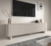 TV-Unterschrank | Kaschmir | 3 Kipptüren | 3 Fächer | Push-to-open Funktion | Maße: 200 x 40 x 54 cm | auf Beinen oder hängend montierbar | Lamellen Design