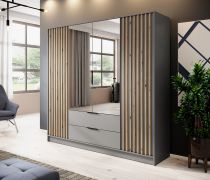 Kleiderschrank mit zwei Schubladen Leeds 20, Farbe: Grau - Abmessungen: 200 x 206 x 51 cm (H x B x T)