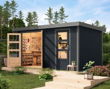 Pultdach Gartenhaus, Fichte anthrazit/graualuminium, wetterfestes Trapezblechdach, stabile metallverstärkte-Ecken, Zylinderschloss, 4,00 × 2,13 m