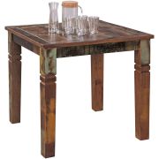 Rustikaler Esstisch mit Schnitzmuster, Massivholz, Farbe: Mango -  Abmessungen: 80 x 80 cm (B x T)