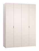Falttüren / Kleiderschrank | Farbe: Beige | Griffe: Eiche | 3 Schubladen | 3 Kleiderstangen | Maße: 180 x 57 x 241 cm | inkl. LED-Beleuchtung mit Sensor