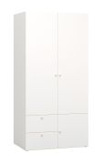 Kleiderschrank mit integrierter LED-Beleuchtung mit Bewegungssensor Aenna 25, zwei Schubladen, Farbe: Weiß / Eiche, Maße: 202,5 x 100,5 x 60 cm
