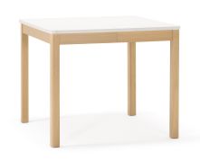 Esstisch ausziehbar | Farbe: Alabasterweiß / helle Eiche | natürliches aussehen | Holzrahmen | quadratisch | ausziehbar bis 130 cm | Maße: 90 x 90 cm
