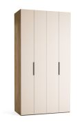 Falttür / Kleiderschrank | Farbe: Beige / Eiche | 2 Türen | inkl. LED-Beleuchtung | Griffe: Schwarz | 124 x 60 x 240 cm | eine Kleiderstange | 10 Fächer