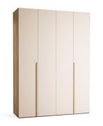 Falttür / Kleiderschrank | Farbe: Beige / Eiche | 3 Schubladen | 3 Kleiderstangen | 175 x 60 x 240 cm | inkl. LED-Beleuchtung | Soft-Close | Griffe: Metall