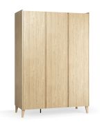 Kleiderschrank / Drehtürenschrank | Farbe: Eiche | 3 Türen | inkl. LED-Beleuchtung | Maße: 140 x 60 x 204 cm | Soft-Close-Funktion | 2 Schubladen
