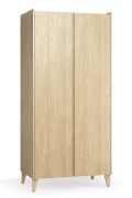 Kleiderschrank / Drehtürenschrank | 2 Türen | Farbe: Eiche | 5 Fächer | 2 Kleiderstangen | Maße: 94,5 x 60 x 204 cm | inkl. LED-Beleuchtung | Soft-Close