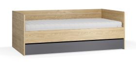 Tagesbett / Gästebett | Farbe: Eiche / Graphit | inkl. Hublift Lattenrost | Liegefläche: 90 x 200 cm | Bettkasten für Bettwäsche | ABS-Kantenschutz