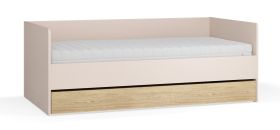 Tagesbett / Gästebett mit Schublade | Farbe: Beige / Eiche | inkl. Hublift Lattenrost | Liegefläche: 90 x 200 cm | Bettkasten für Bettwäsche