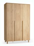 Kleiderschrank | Farbe: Eiche | 3 Türen | integrierte LED-Beleuchtung | Soft-Close Funktion | 153 x 60 x 235 cm | 3 Schubladen | 1 Kleiderstange | 7 Fächer