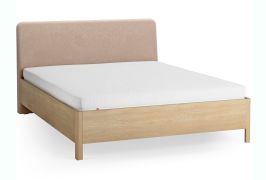 Doppelbett | 160 x 200 cm | Eiche massiv | Farbe: Eiche / Ecru | dezent abgerundete Form | inkl. Lift up Lattenrost | weich gepolsterte Kopfstütze