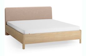 Doppelbett | Eiche massiv | 180 x 200 cm | Farbe: Eiche / Ecru | weich gepolsterte Kopfstütze | inkl. Lattenrost | dezent abgerundete Form