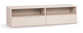 TV-Schrank / TV-Möbel | zwei Schubladen | Farbe: Beige | zwei Fächer | Soft-Close Funktion | Maße: 180 x 47 x 46,5 cm | Griffe: Weiß | für Wohnzimmer