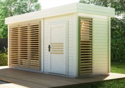 Gartensauna Karakum 40 mm, Außenmaße (B x T): 400 x 200 cm - Farbe: Eiche / Weiß
