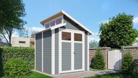 Gartenhaus / Gerätehaus Puchheim 01 inkl. Fußboden, Grau - 19 mm Elementgartenhaus, Grundfläche: 4,24 m², Doppel-Pultdach