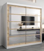Schiebetürenschrank / Kleiderschrank Aizkorri 05B mit Spiegel, Farbe: Weiß matt / Eiche Sonoma - Abmessungen: 200 x 200 x 62 cm (H x B x T)