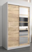 Schiebetürenschrank / Kleiderschrank Aizkorri 02A mit Spiegel, Farbe: Weiß matt / Eiche Sonoma - Abmessungen: 200 x 120 x 62 cm (H x B x T)