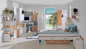 Jugendzimmer Kinderzimmer Komplett - Set M Dennis, 12-teilig, Farbe: Esche Weiß