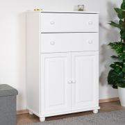 Stabile Kommode Kiefer massiv Vollholz Weiß lackiert Junco 160, modernes und einfaches Design, 123 x 80 x 43 cm, mit zwei geräumige Schubaden, zwei Fächer