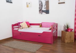 Kinderbett / Jugendbett "Easy Premium Line" K1/h/s inkl. 2. Liegeplatz und 2 Abdeckblenden, 90 x 200 cm Buche Vollholz massiv Rosa