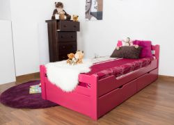 Kinderbett / Jugendbett "Easy Premium Line" K1/2n inkl. 2 Schubladen und 2 Abdeckblenden, 90 x 200 cm Buche Vollholz massiv Rosa