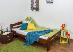 Einzelbett / Gästebett"Easy Premium Line" K4, 120 x 200 cm Buche Vollholz massiv dunkelbraun lackiert